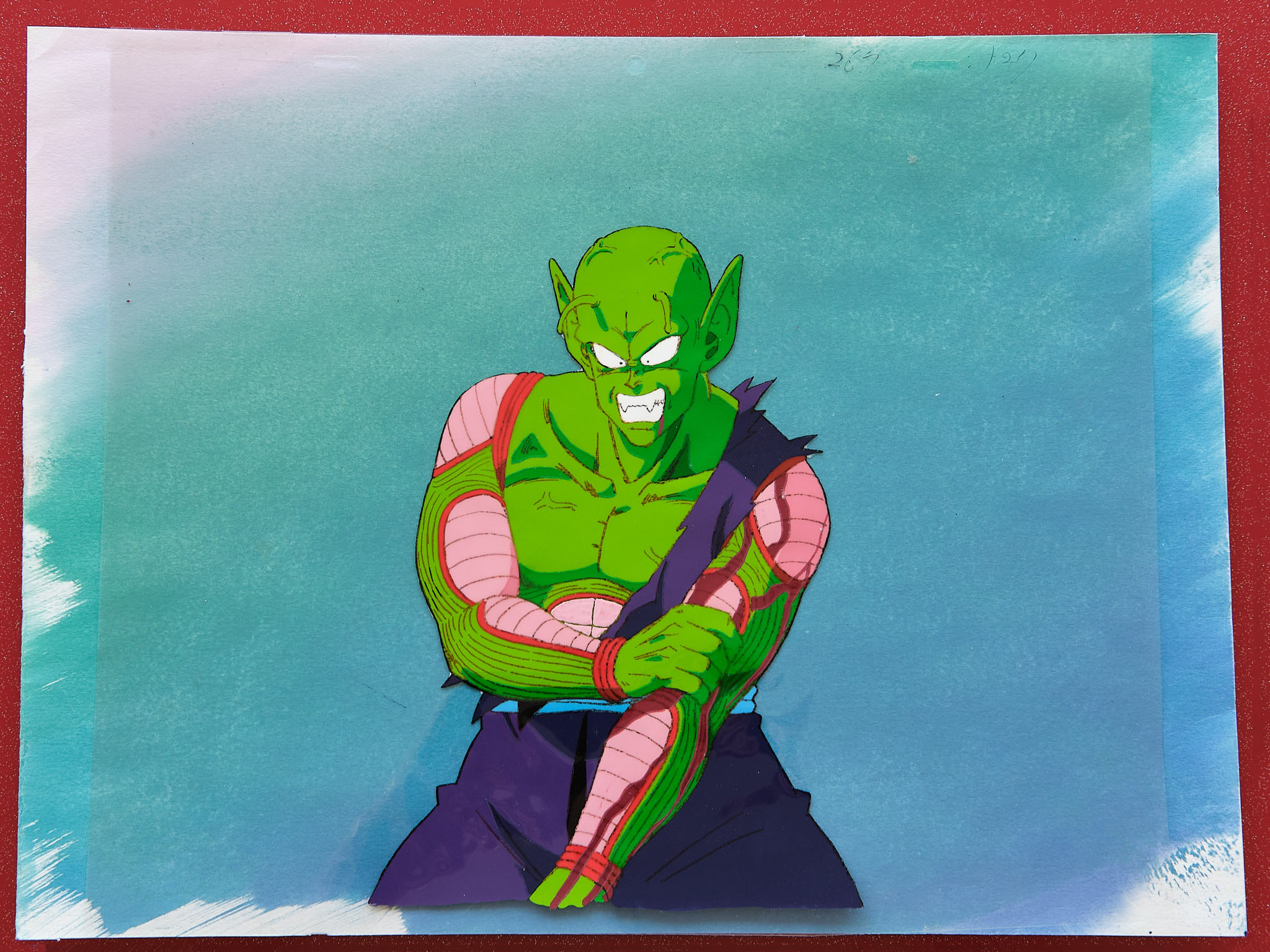 Dragon Ball oversized anime production cel Piccolo from ep 146 with original background and original douga by Katsuyoshi Nakatsuru
